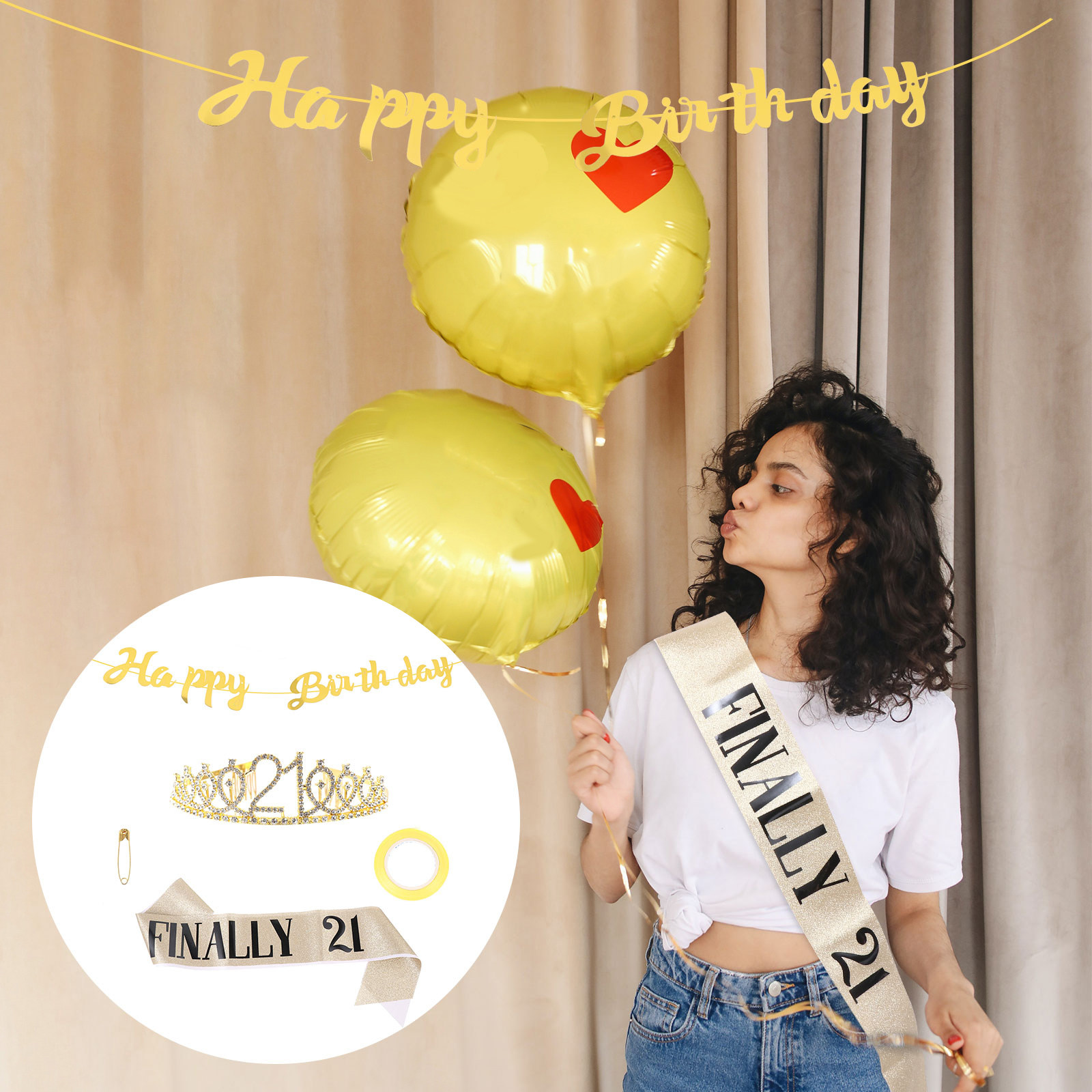 1Set Glitter Birthday Crown Go - Birthday Sash Glitter 评论和价格