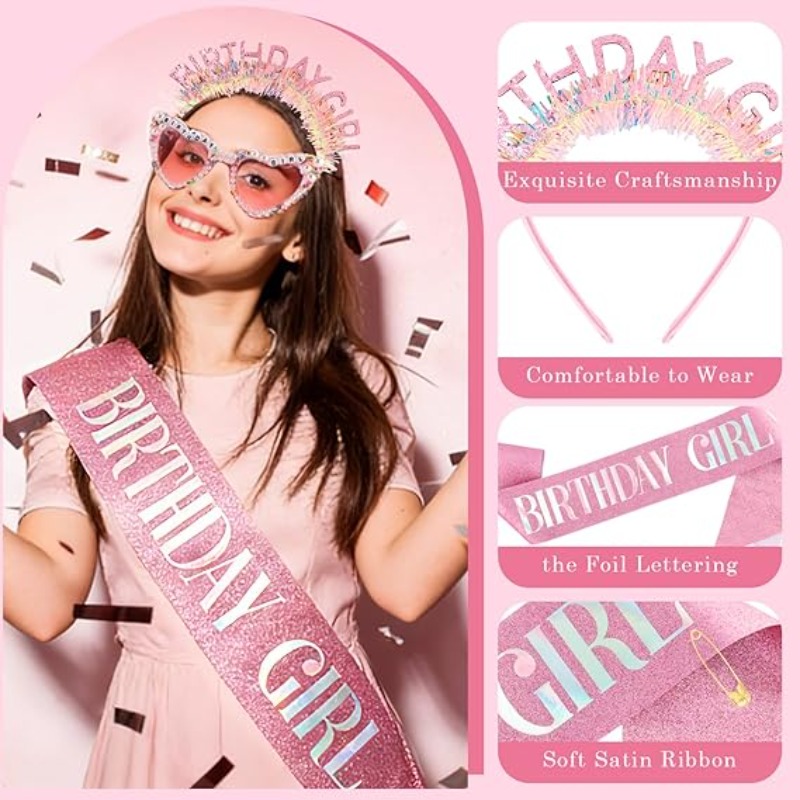 3pcs/set Birthday Girl Sash Gl - Birthday Sash Glitter 评论和价格