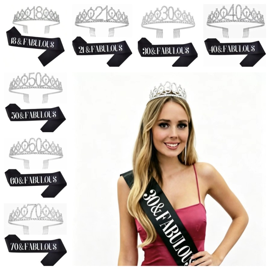 Glitter Silvery Birthday Tiara - Birthday Sash Glitter 评论和价格