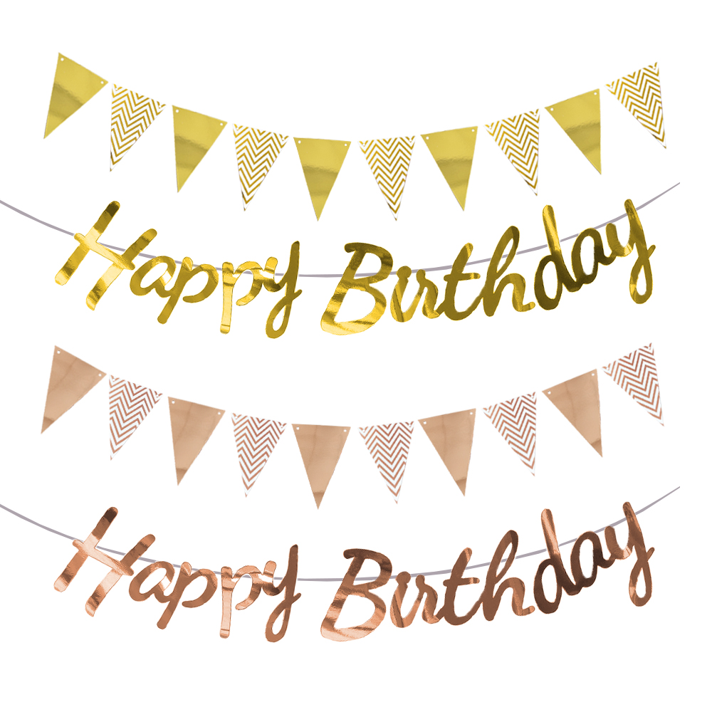 Happy Birthday Banner Gold Sil - Party Banner Gold 评论和价格