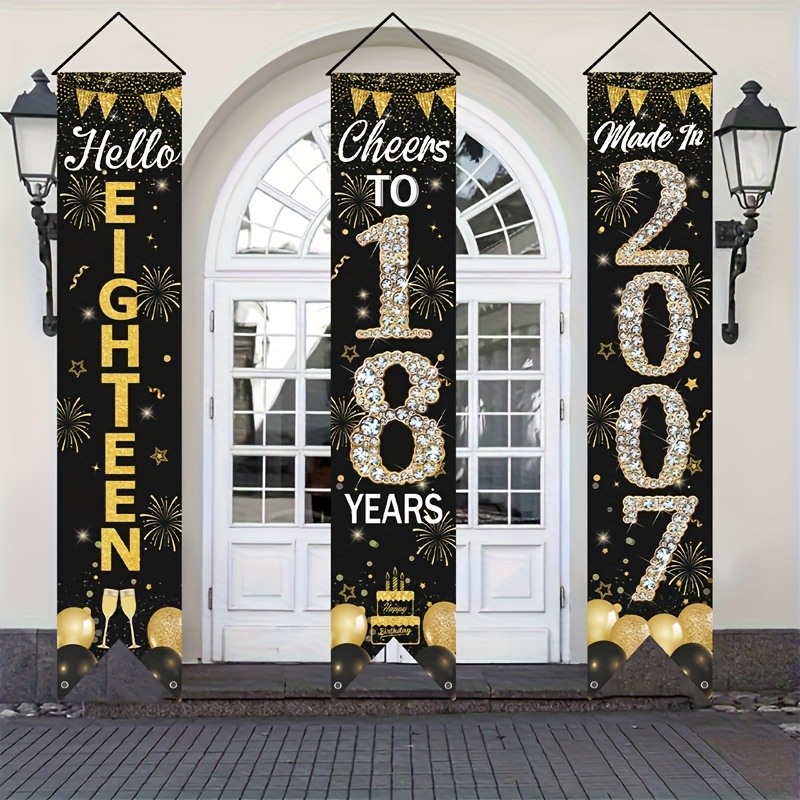 2D 3Pcs 18th Birthday Door Ban - Party Banner Gold 评论和价格