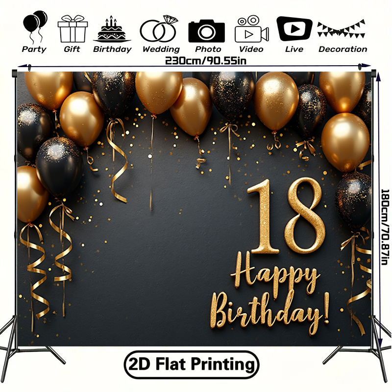 2D 1Pc Black & Gold Balloons B - Party Banner Gold 评论和价格