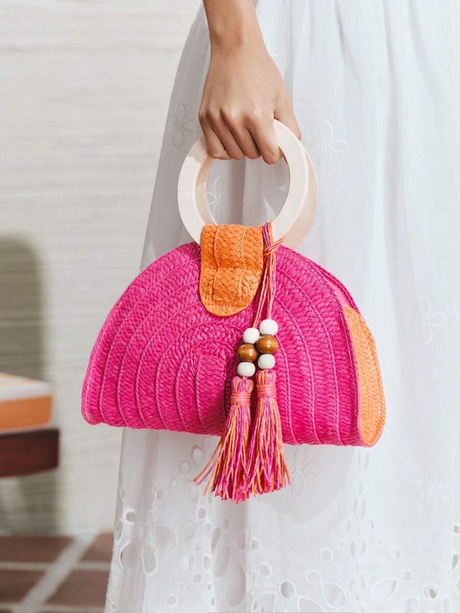 Ladies Round Wooden Arm Two-Co - Paper Straw Color 评论和价格