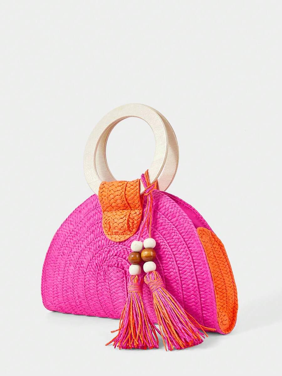 Ladies Round Wooden Arm Two-Co - Paper Straw Color 评论和价格