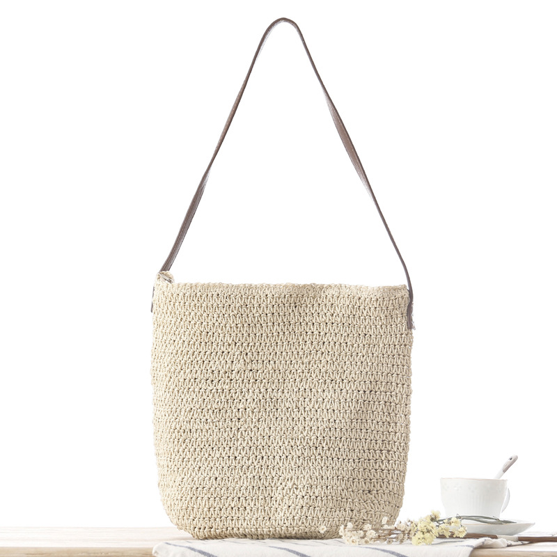 Straw Shoulder Woven Beach Sol - Paper Straw Color 评论和价格