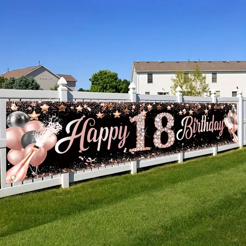18th Birthday Banner, Rose Gol - Party Banner Gold 评论和价格