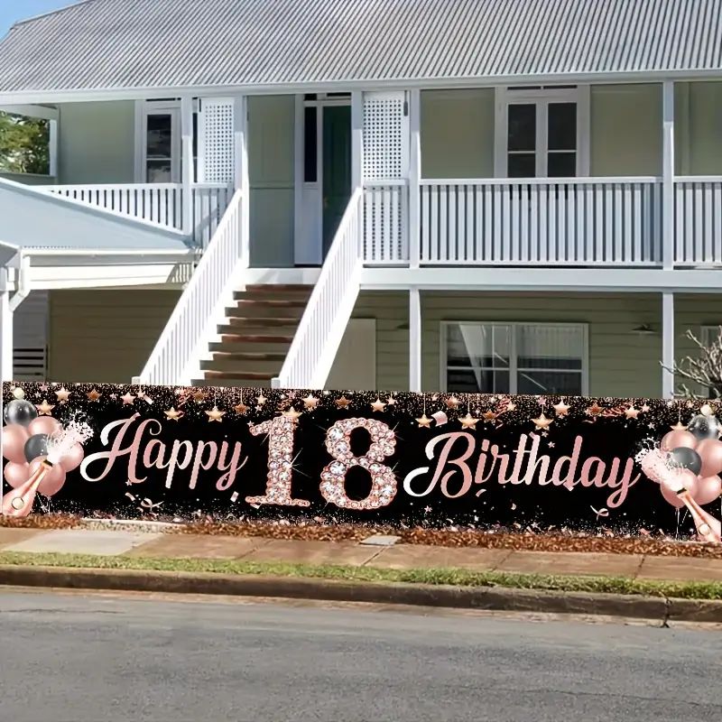 18th Birthday Banner, Rose Gol - Party Banner Gold 评论和价格