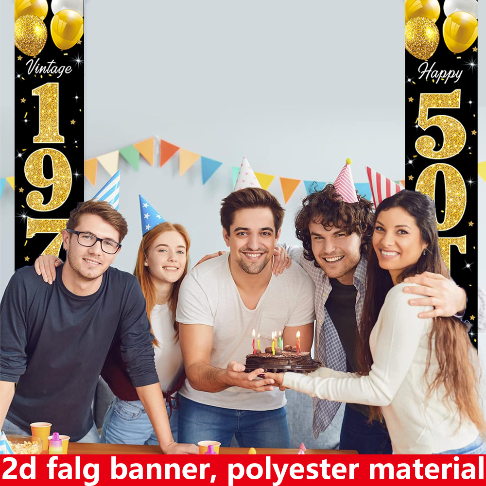 2D Flat Banner, 2PC Birthday B - Party Banner Gold 评论和价格