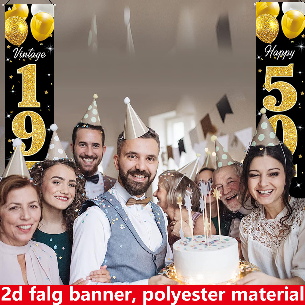 2D Flat Banner, 2PC Birthday B - Party Banner Gold 评论和价格