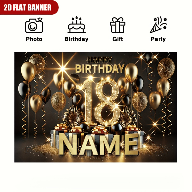 1pc Luxury Black Gold Happy 18 - Party Banner Gold 评论和价格