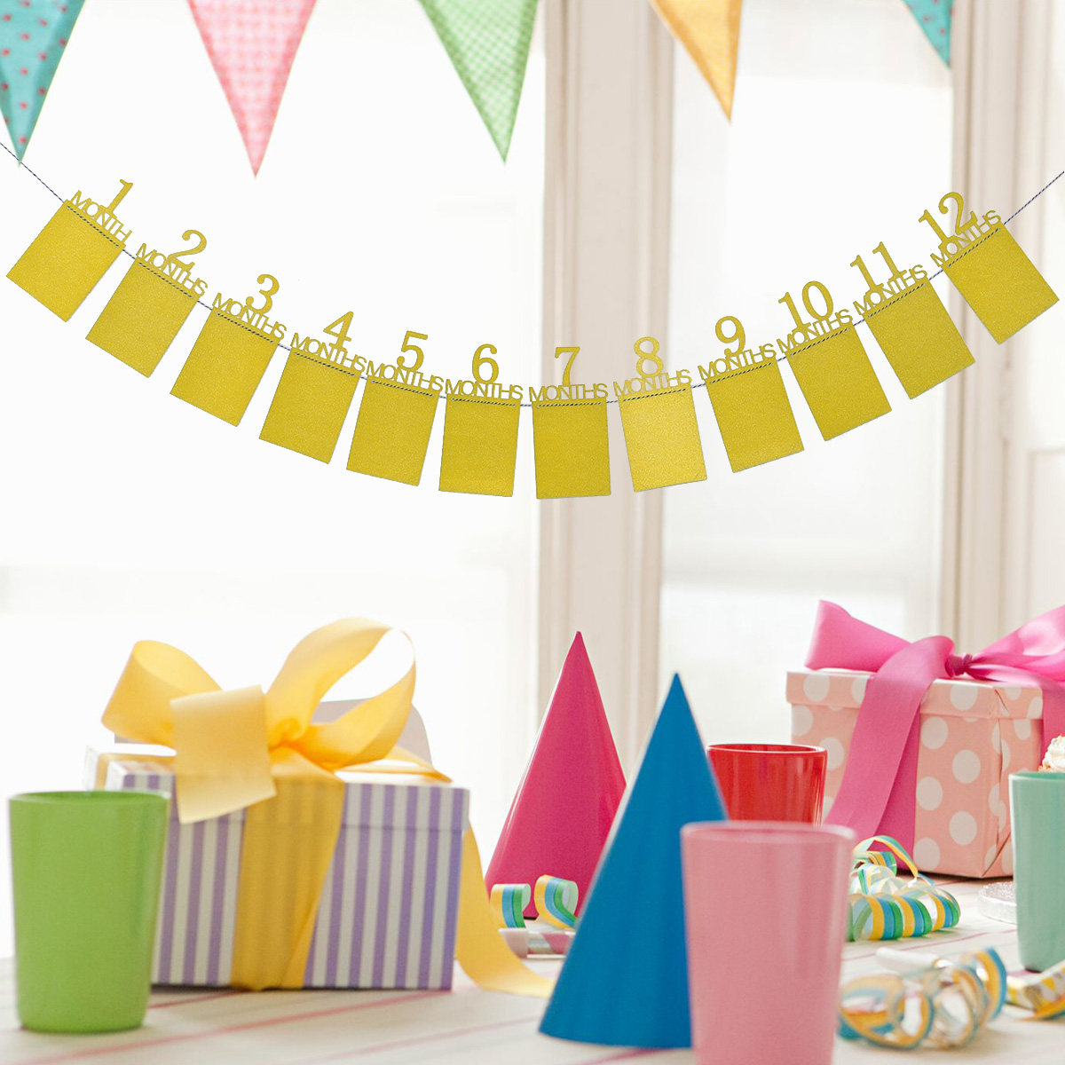 12 Month Gold Baby Birthday Ph - Party Banner Gold 评论和价格