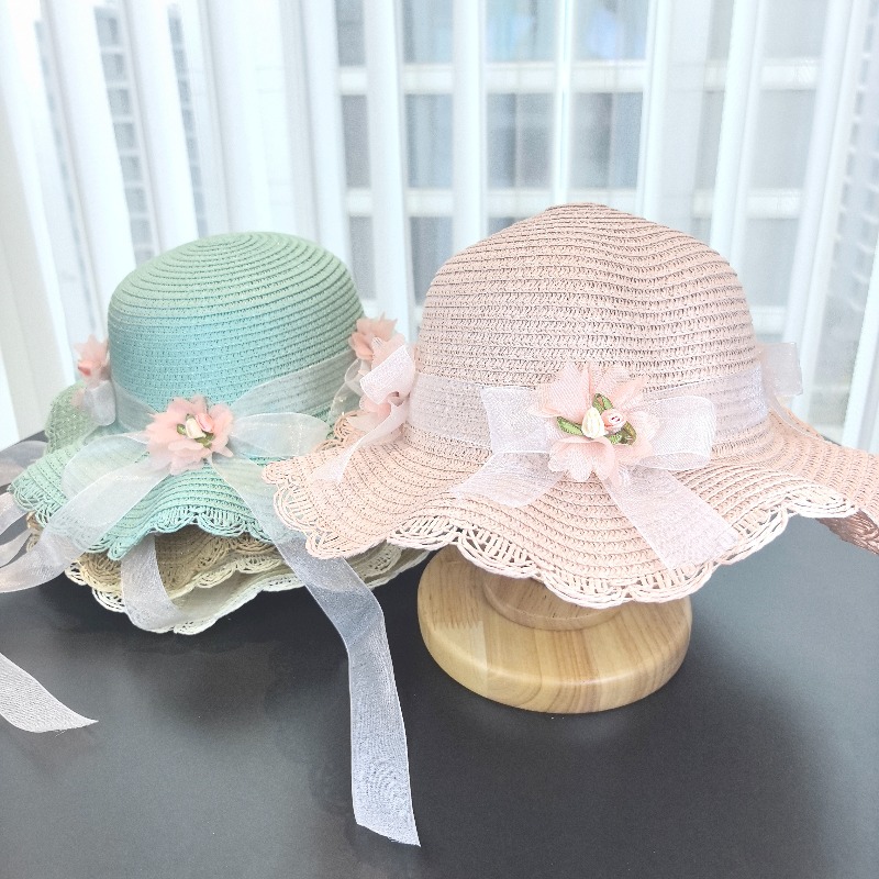Girls 2pcs Straw Hat Solid Col - Paper Straw Color 评论和价格